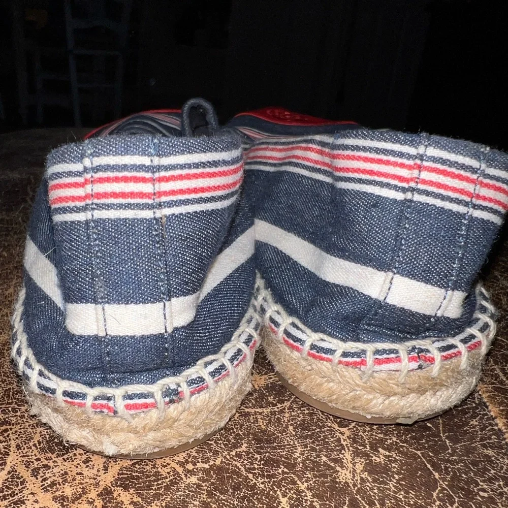 Tory Burch Red Blue White Leather Colorblock Espadrilles Shoes 10